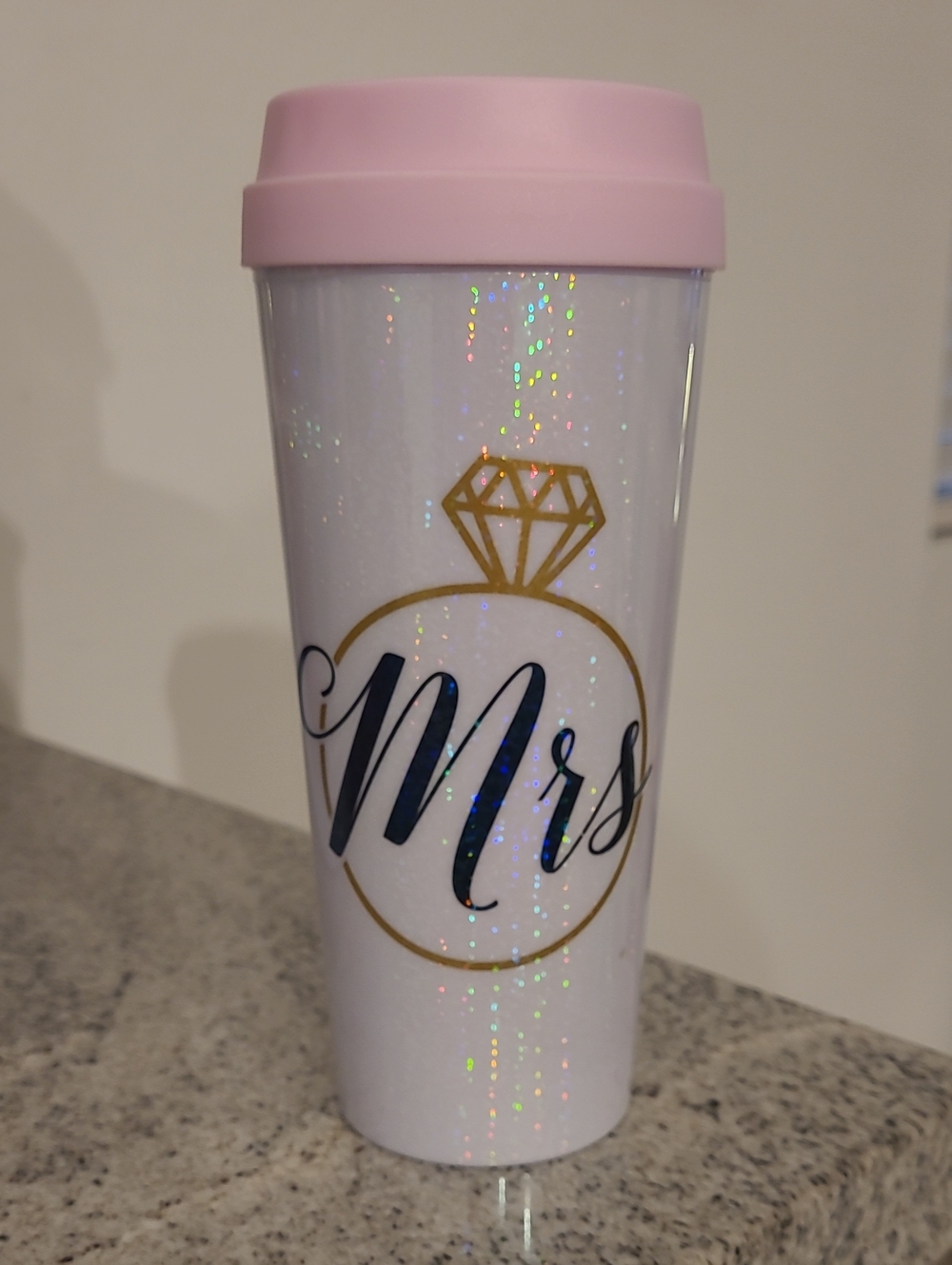 Mrs. Glitter Travel Tumbler with Pink Lid